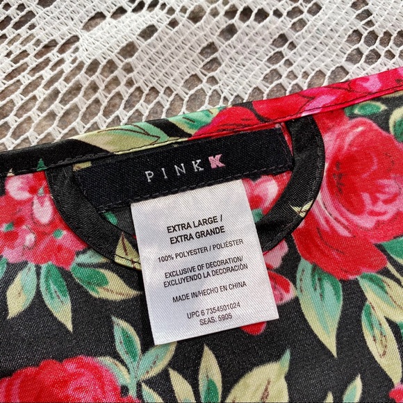 Y2K black and red flower print satin robe - Picture 4 of 4